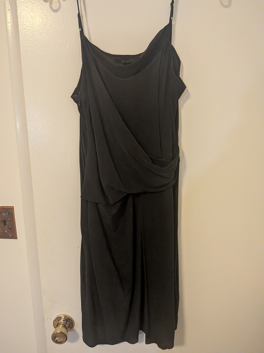AllSaints Black 100% Silk Draped Tank Dress | Crossover Bodice | US 10